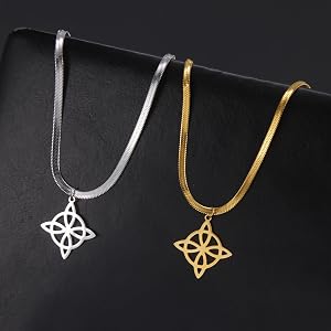 EUEAVAN Witch's Knot Pendant Necklace - Celtic Trinity Knot With Moon & Pentagram Pagan Amulet