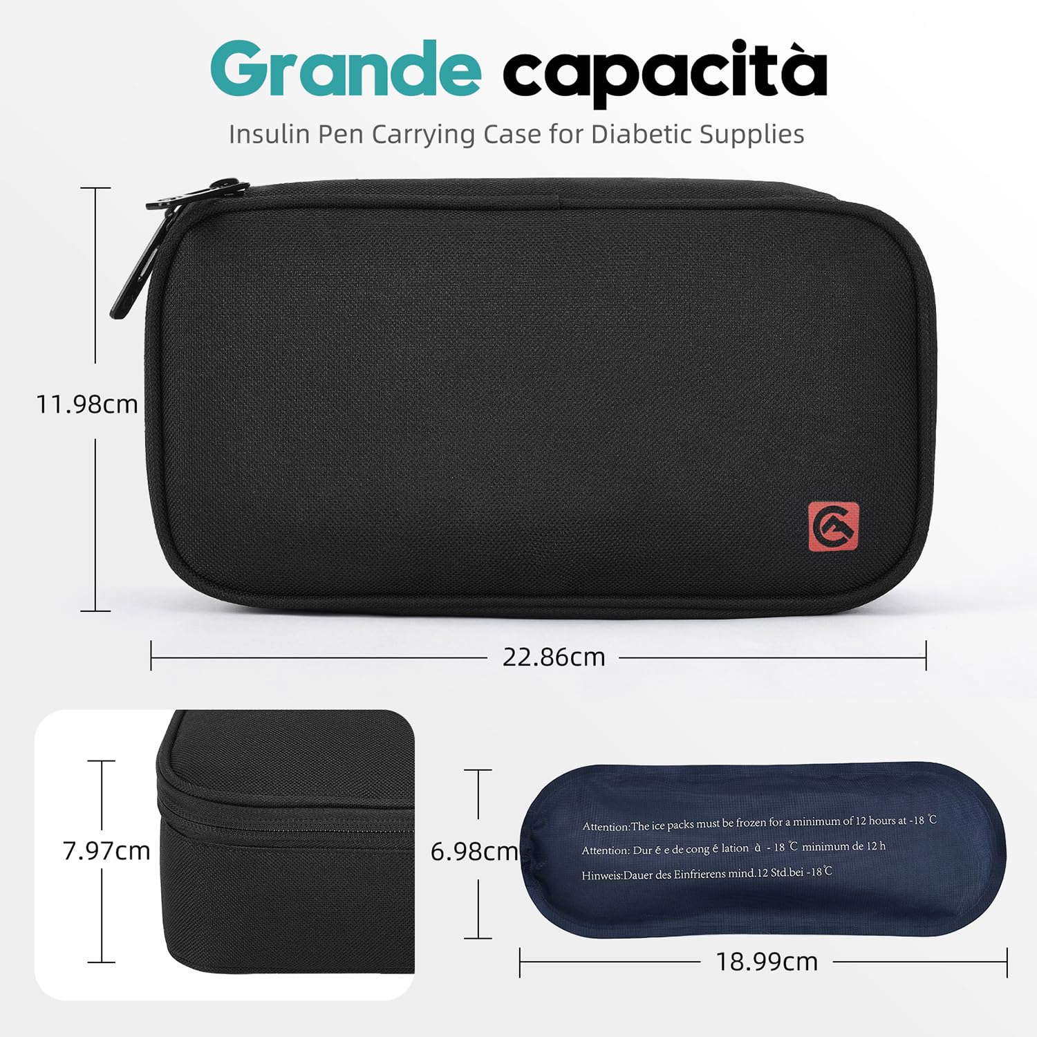 ALLCAMP Borsa Frigo per insulina,organizer portatile per farmaci diabetici,con 4 borsa ghiaccio,porta insulina termico da viaggio,borsa termica per insulina