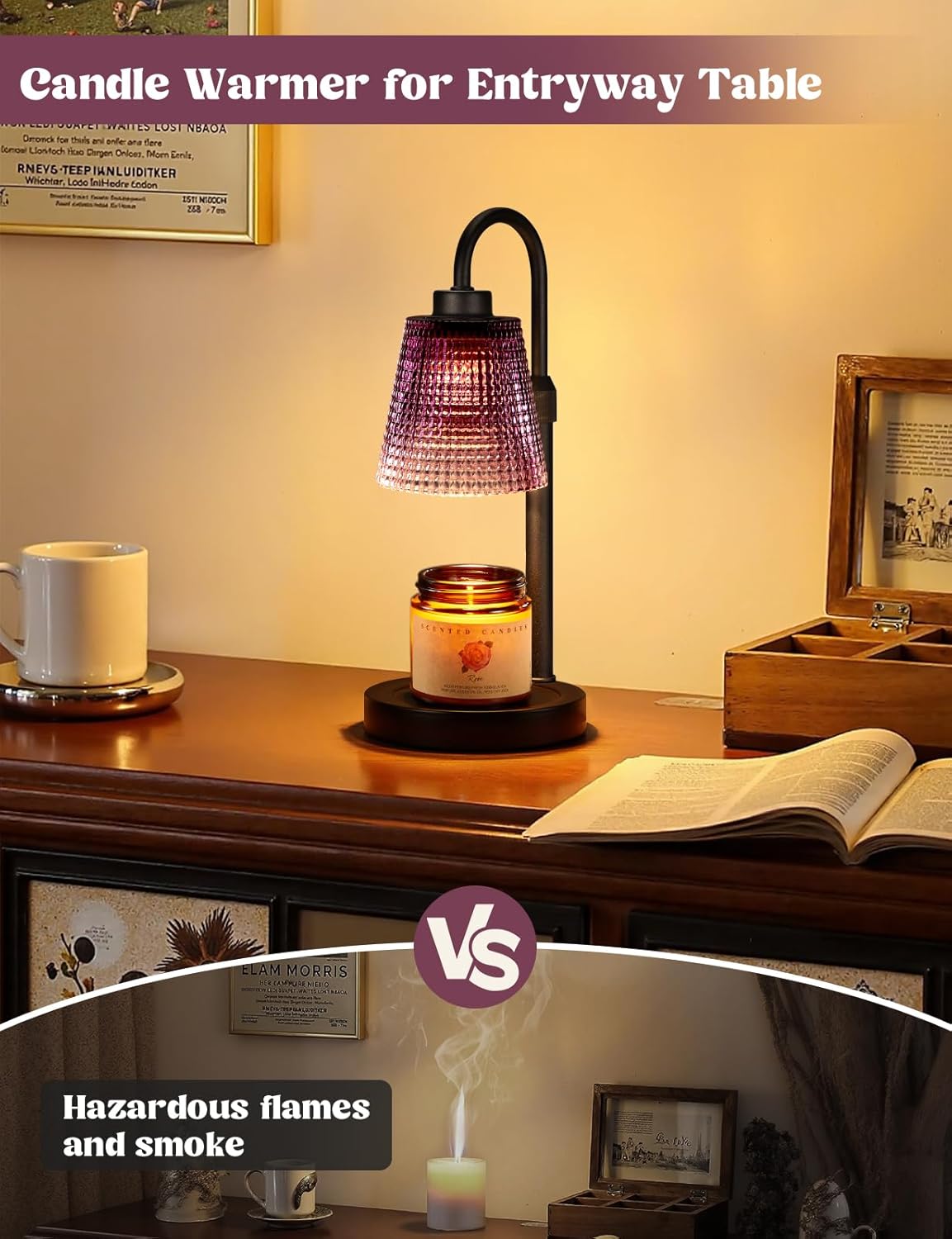 Innqoo Purple Candle Warmer Lamp with Timer, Dimmable Candle Warmer for Home Decor, Height Adjustable Candle Lamp for Jar Candles, Birthday Gifts for Women Mom, House Warming Gifts New Home thumbnail