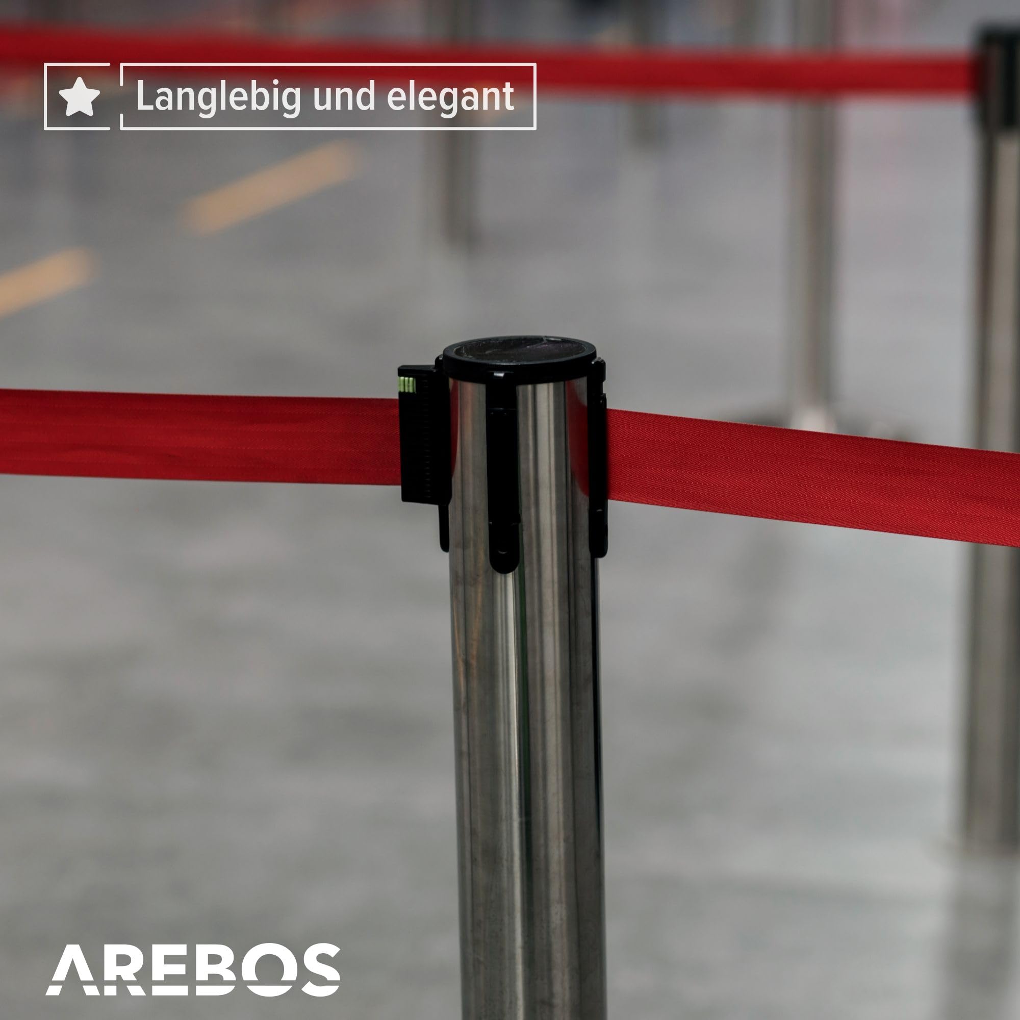 Arebos Personenleitsystem | 2 Stück | Absperrständer | Absperrpfosten | Absperrung ausziehbar | Absperrband ausziehbar | Rot | 190 cm | Edelstahl