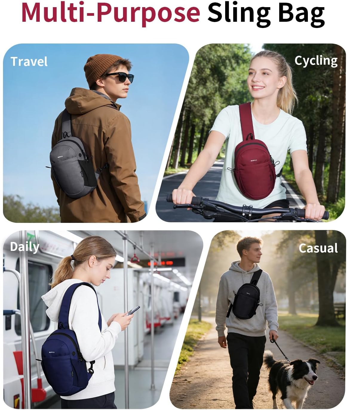 ECOHUB Crossbody Bags for Men with RFID Anti-Theft Lightweight Travel Hiking Sling Backpack Small Sports Shoulder Bag, Grey