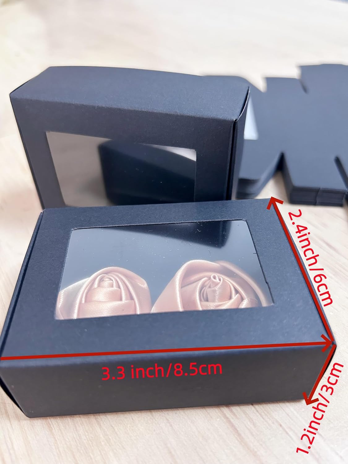 Daihellenstone 3.3 x 2.4 x 1.2 Inch Kraft Paper Boxes with Window 30pcs Soap Packaging Gift boxes with Window(Black)