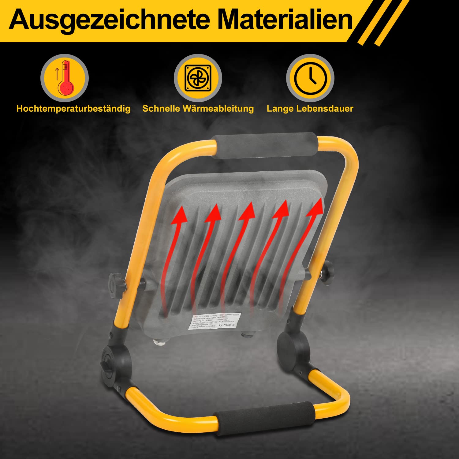 LED Baustrahler Arbeitsleuchte 200W, 4X Baustellen Strahler inkl. Faltbarer Standgestell, Baulampe 18000LM 6000K Kaltweiß IP66 Wasserdicht für Innen Außen (mit Stecker und 3 meter Netzkabel)