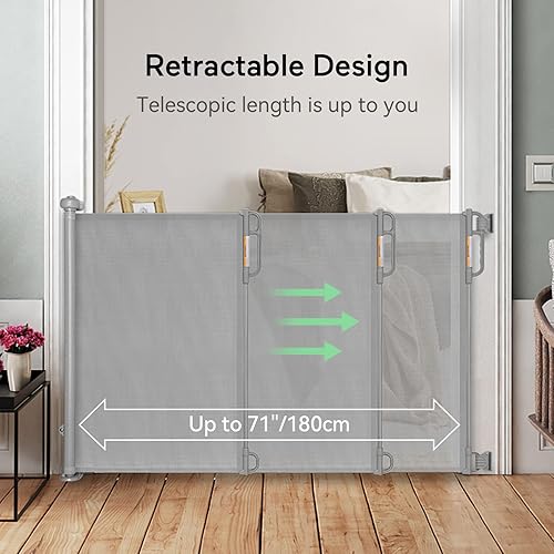 Miniatura 6 de Momcozy Puerta retráctil para bebé, puerta de malla para bebés o puerta de malla para perros, 33 pulgadas de alto, se extiende hasta 71 pulgadas de