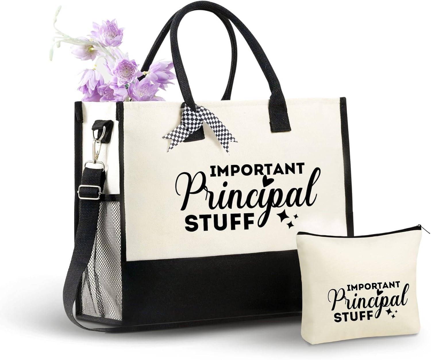 InnoBeta Principal Gifts for Women Canvas Tote Bag, Principal Gifts Tote with Top Zipper Closure and Shoulder Strap for Birthday, Mother's Day, Christmas