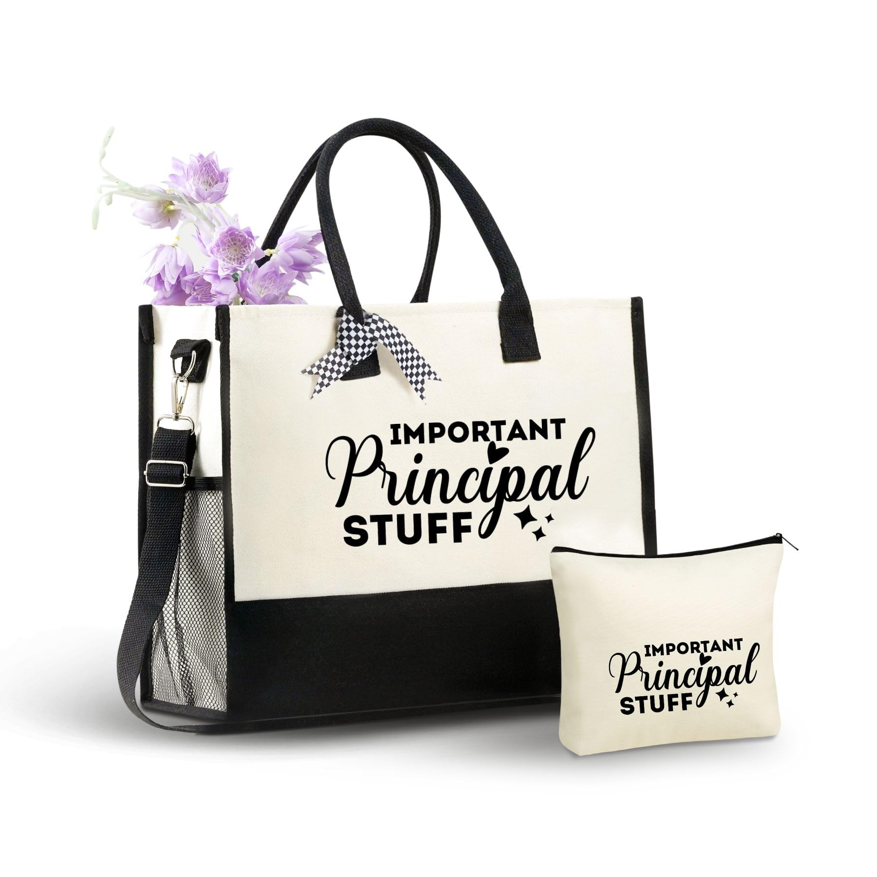 InnoBeta Principal Gifts for Women Canvas Tote Bag, Principal Gifts Tote with Top Zipper Closure and Shoulder Strap for Birthday, Mother's Day,