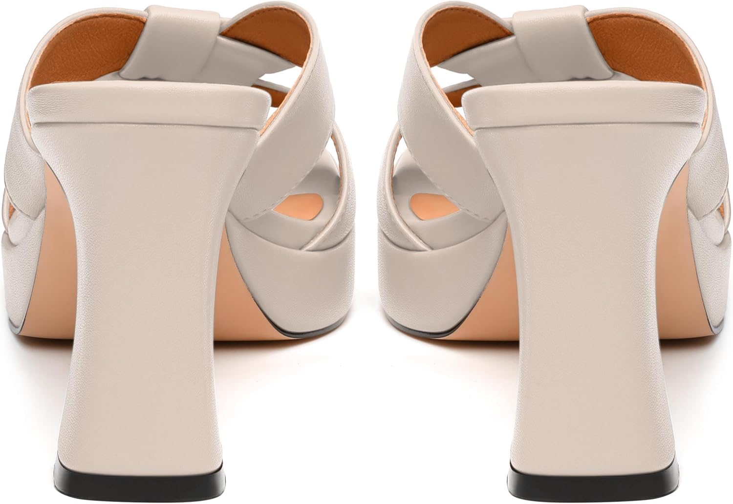 Womens Platform Sandals, Block High Heel Open Toe Slip-on Sandals for Women, Woven Straps Heeled Slippers with Leather Insole 3.3" - Image 4