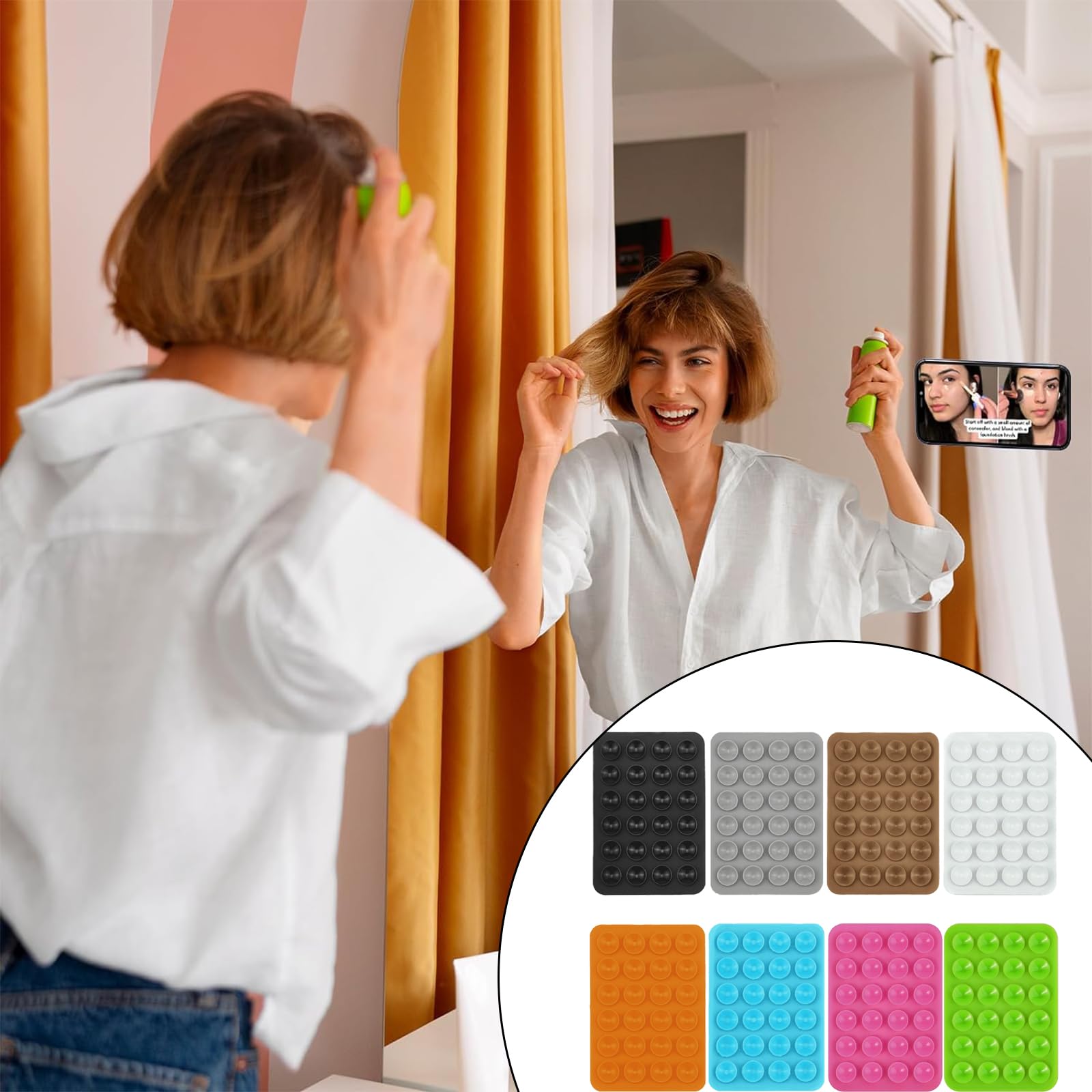 Lot De 8 Ventouses Téléphone Silicone - Adhésif Fort, 24 Ventouses Par Pièce, Pour Miroir, Carrelage, Cuisine, Salle De Bain