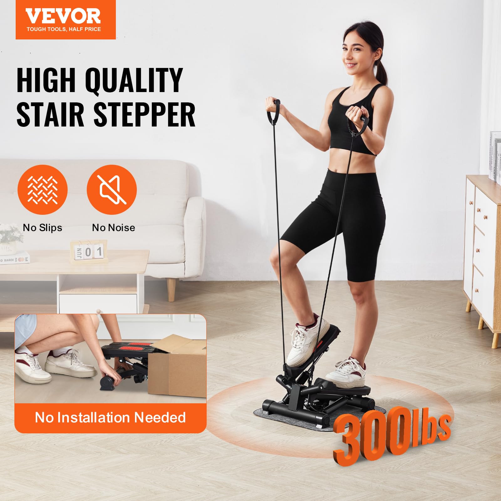 VEVOR Stepper, Mini Stepper per Esercizi a Casa, Stepper Idraulico Fitness Twist con Fasce di Resistenza, Attrezzatura Cardio per Allenamento Corpo, Saliscale con Monitor LCD, Capacità Carico 150 kg