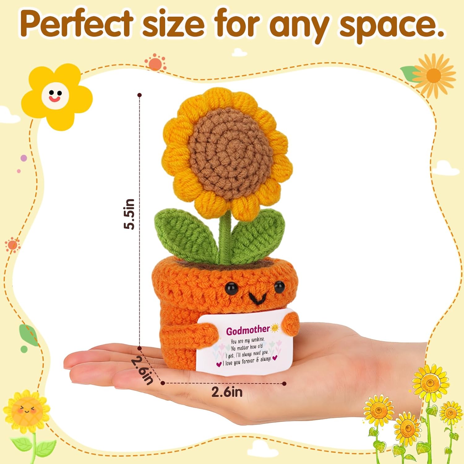 Gift for Godmother Christmas Orange Decor Crochet Sunflower Plant,'You are My Sunshine' Handmade Affirmation Plush, Cute Desk Decor for Birthday, Mother’s Day,or Just Because - Image 4