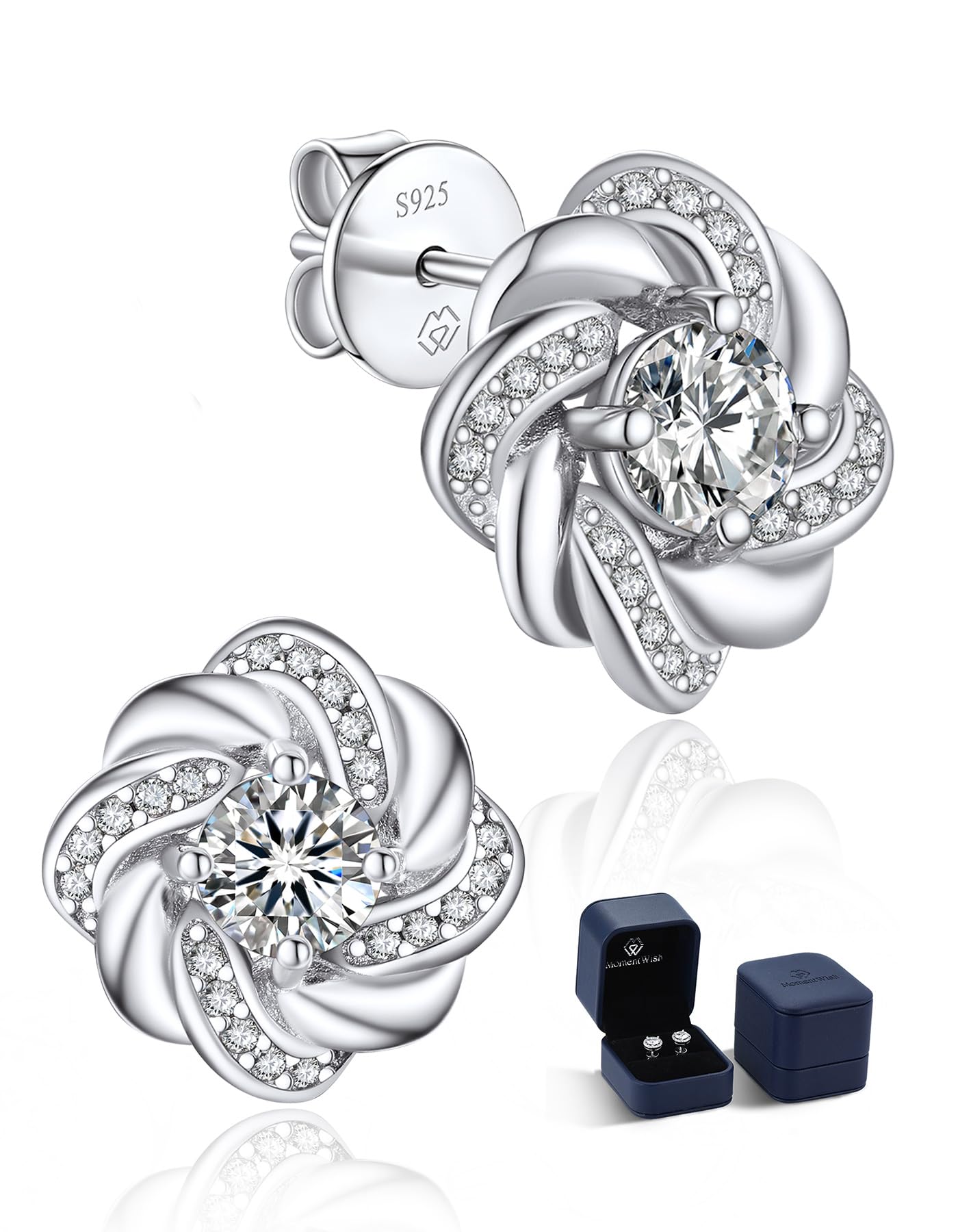 MomentWish Moissanite Earrings for Women, Gifts for Christmas, 1/2 Carat Moissanite Stud Earrings, D Color VVS1 Simulated Diamond 925 Sterling Silver