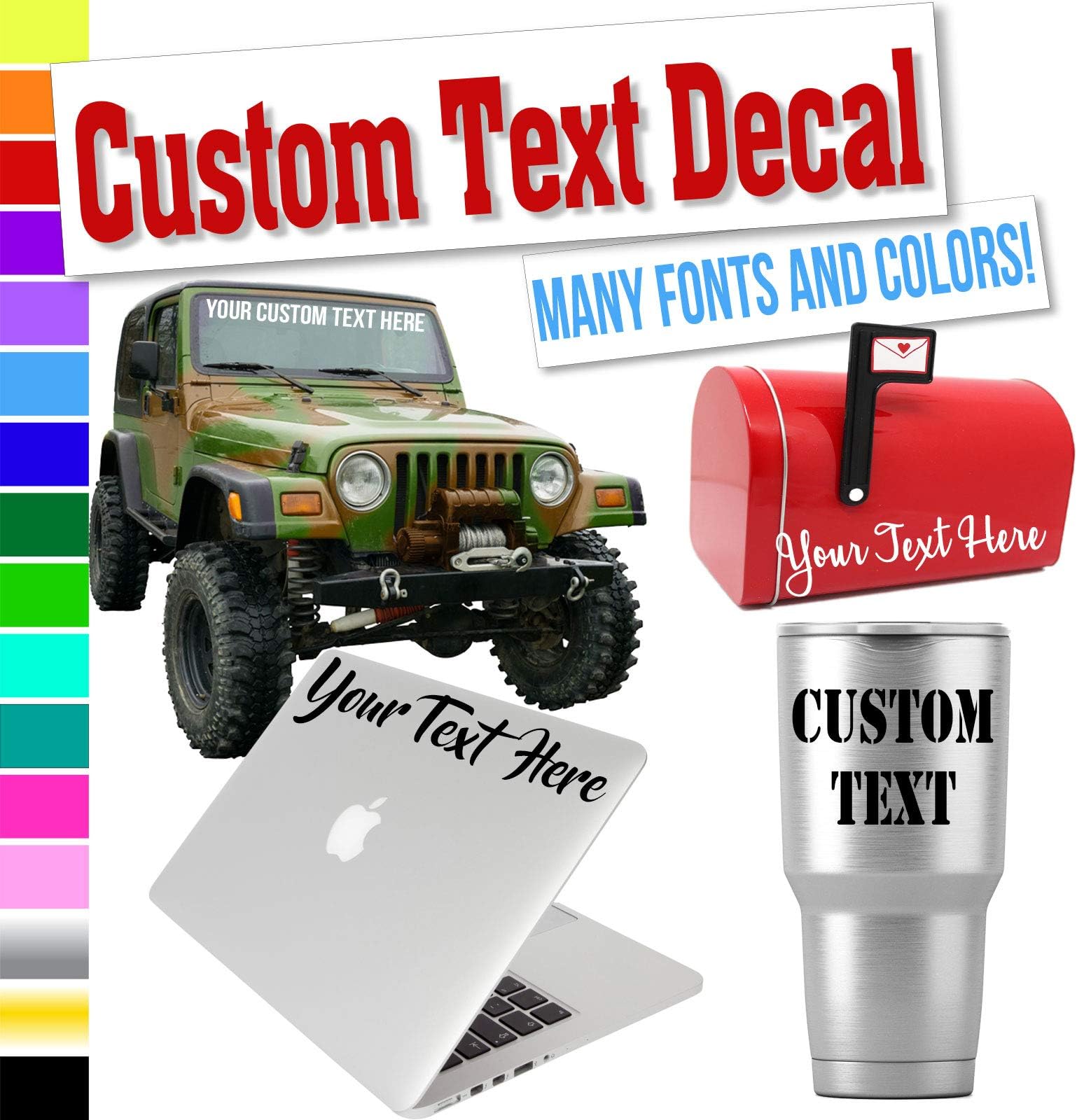 Custom Decal Text Name Sticker Compatible with Tumbler Cup, Laptop, Phones, Boats, Helmets, Hardhats, Signs, Bottles, Cars and Vehicles (Glitter Colors Available)