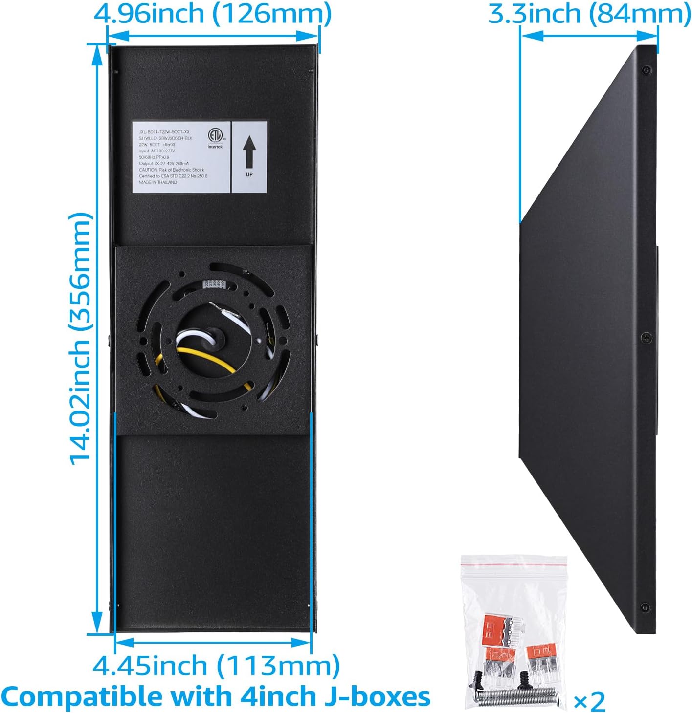 LEONLITE 5CCT Dimmable LED Up Down Wall Light, 100-277V, CRI 90+, ETL Listed IP65 Waterproof, 10%-100% Dimmable for Commercial, 14 Inch Modern Porch Light, 2200K/2700K/3000K/4000K/5000K, Pack of 2