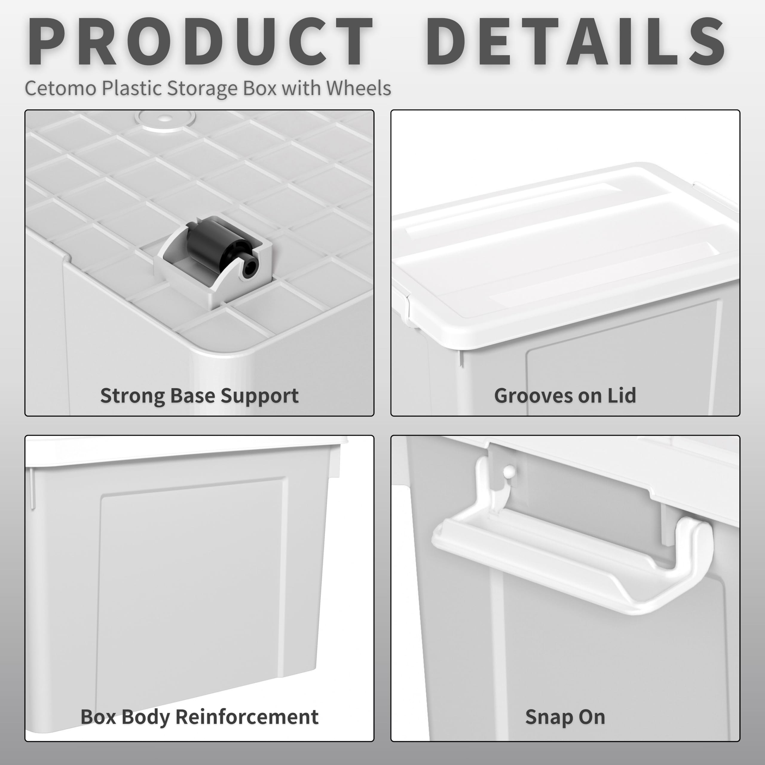 Cetomo 65L*6 Aufbewahrungsboxen, Aufbewahrungsbox mit Rollen & Deckel, Organizer-Behälter mit Clips, Stapelbar, Ineinander Nestbar, für Zuhause und Büro, Kunststoff, Grau, 65L-6er Pack