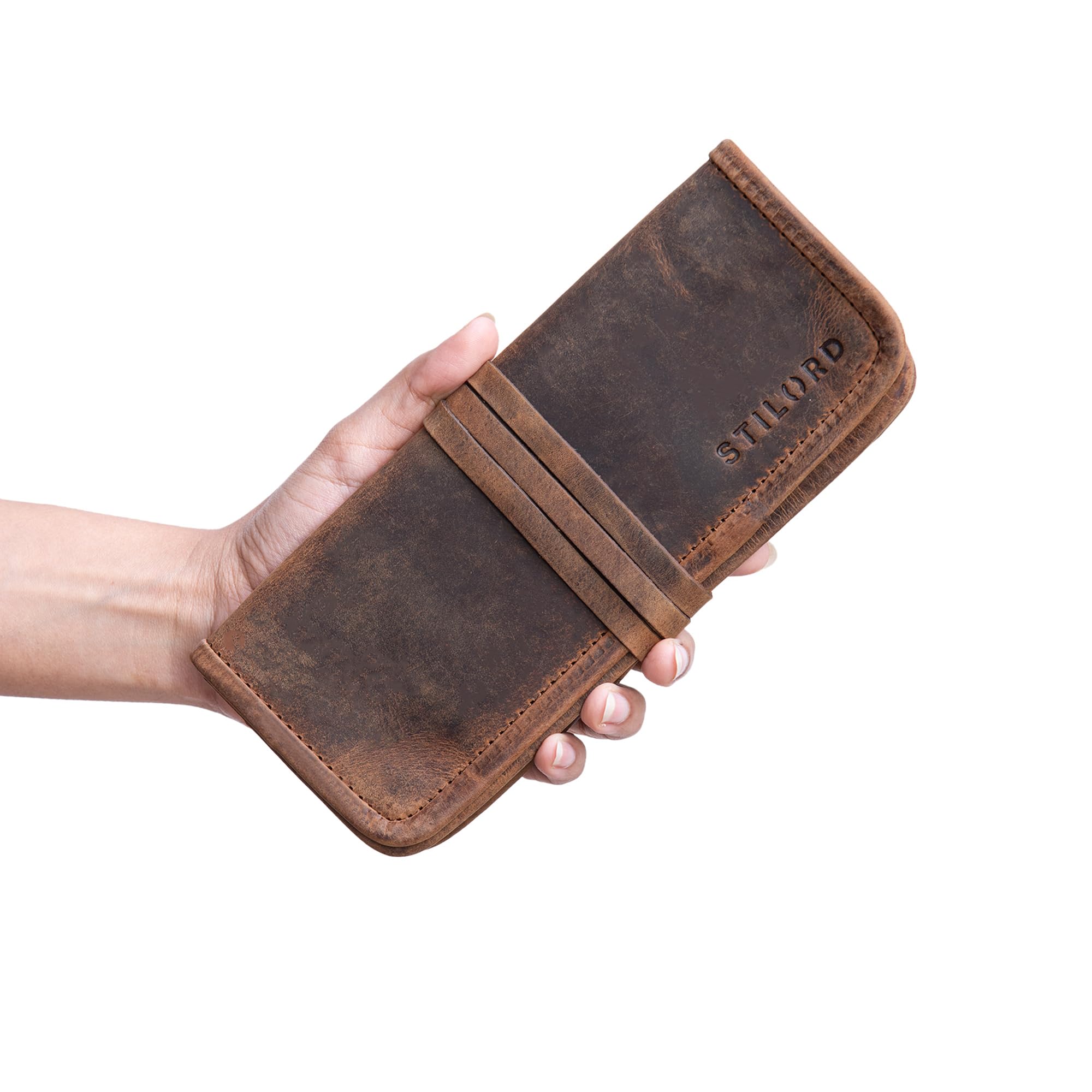 STILORD 'Lenny' Pencil case Leather Vintage Small Ideal as a Little Wallet Purse Stylish Pen case and Cosmetic case in Genuine Buffalo Leather, Colour:Calais - Brown - Image 2