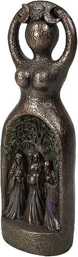 Miniatura 3 de Ebros Gift Wicca Fases sagradas de la luna Triple Diosa Madre Doncella con árbol de la vida, figura de chamán de diosa en espiral, 7.75 pulgadas de