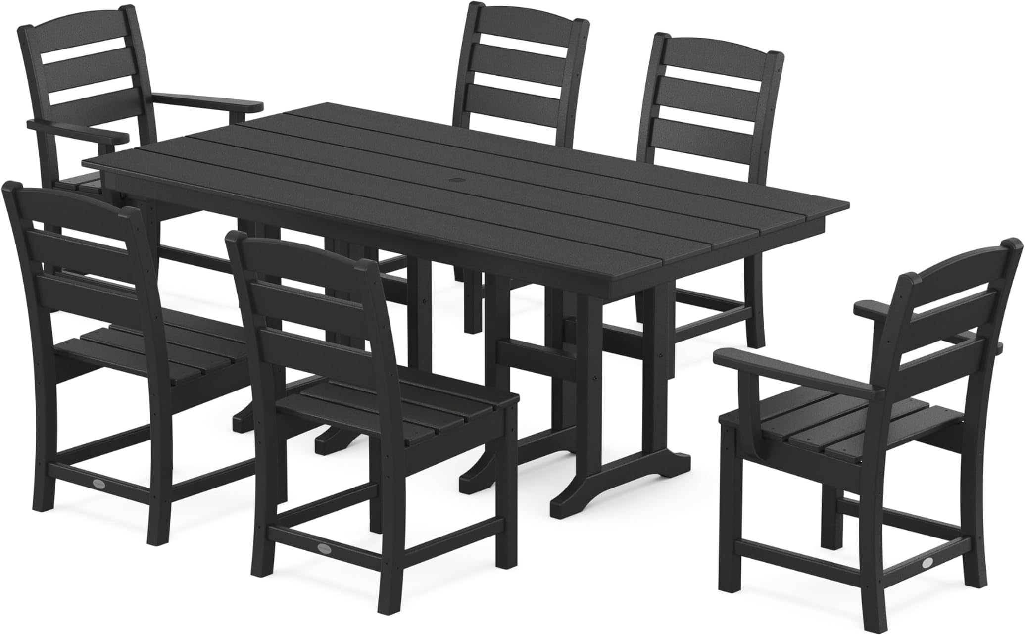 - Lakeside 7-Piece Outdoor Dining Set, All-Weather HDPE Patio Furniture Table and Chairs, Black, Made in USA, Deck, Garden, Poolside