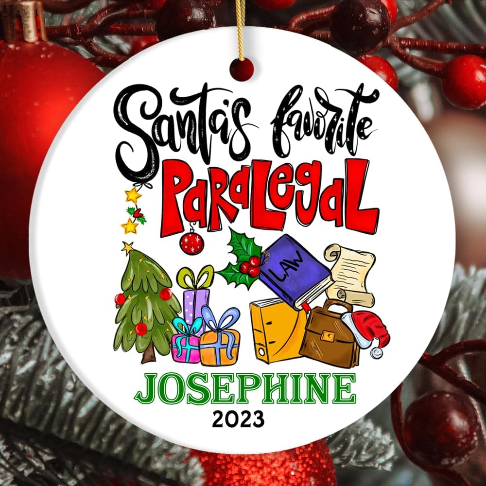Santa's Favorite Paralegal Custom Christmas Appreciation Ornament, Personalized Legal Support Gift (Circle)