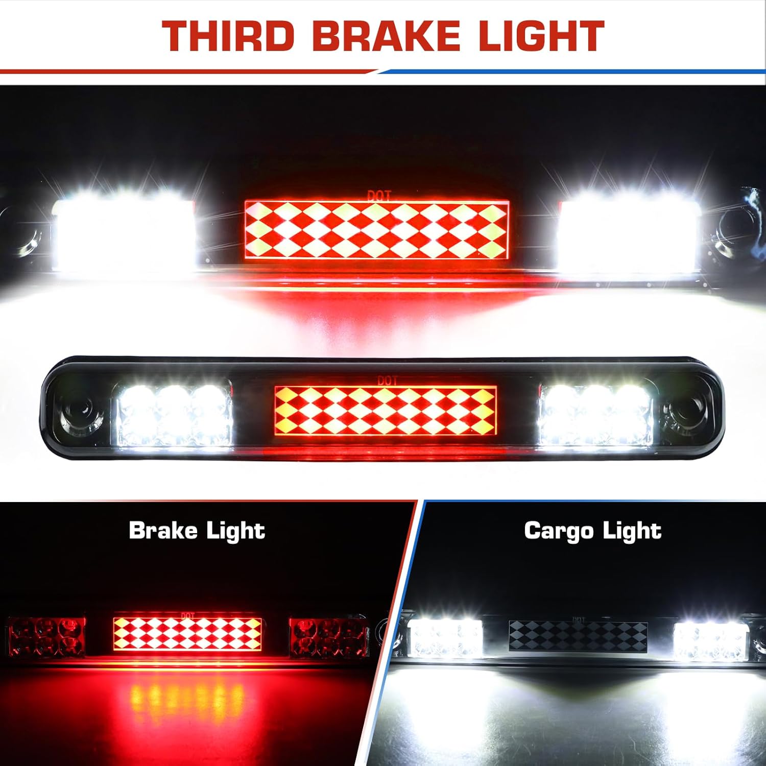 ILONPA Led Set of 3, Tail Lights Pair+3rd Brake Lamp Fits for 1988-1999 Chevy Silverado/GMC Sierra C/K 1500, 1988-2000 Chevy Silverado/GMC Sierra C/K 2500, Only Fit Factory Incandescent Models