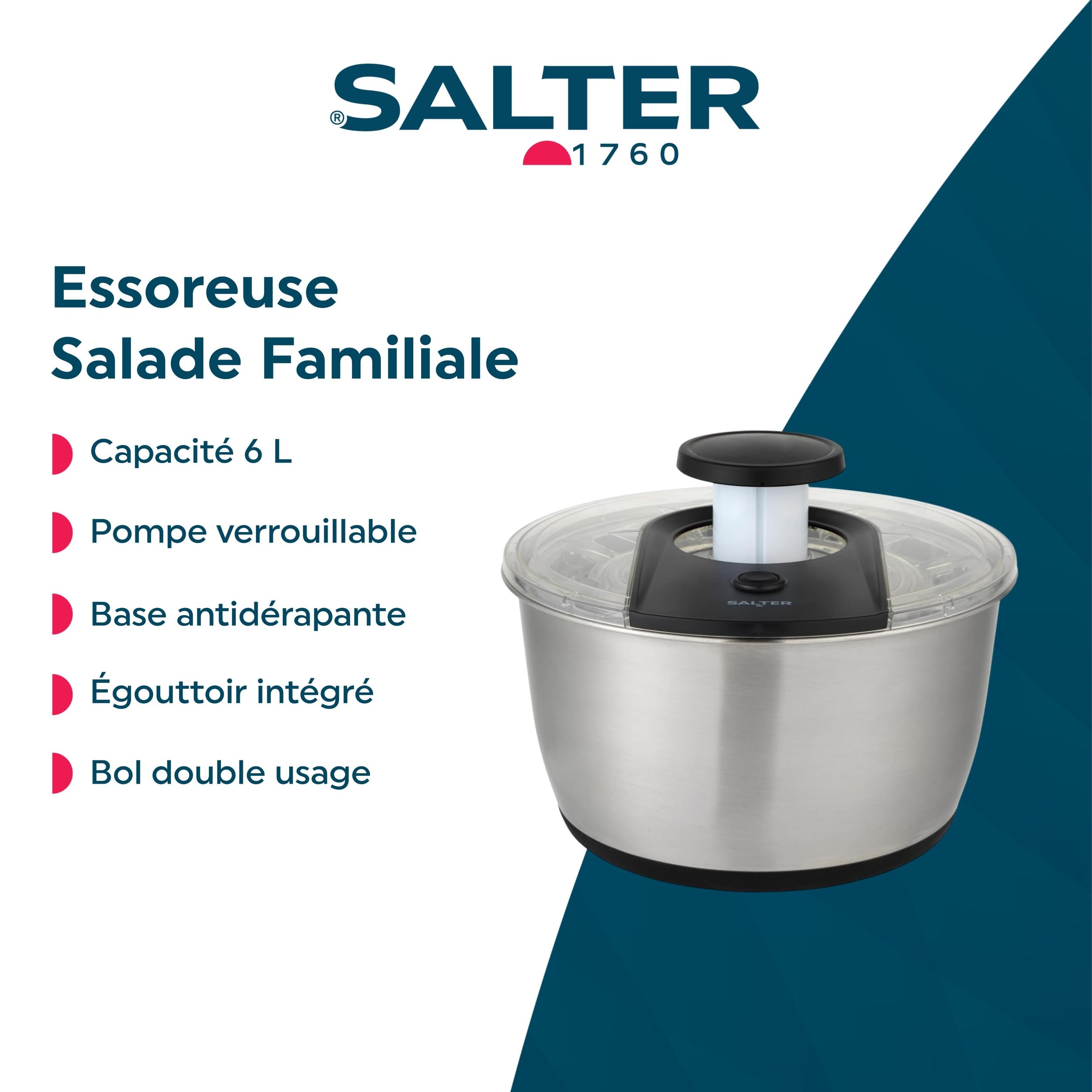 Salter Expert essoreuse à salade 6 L avec bol et égouttoir