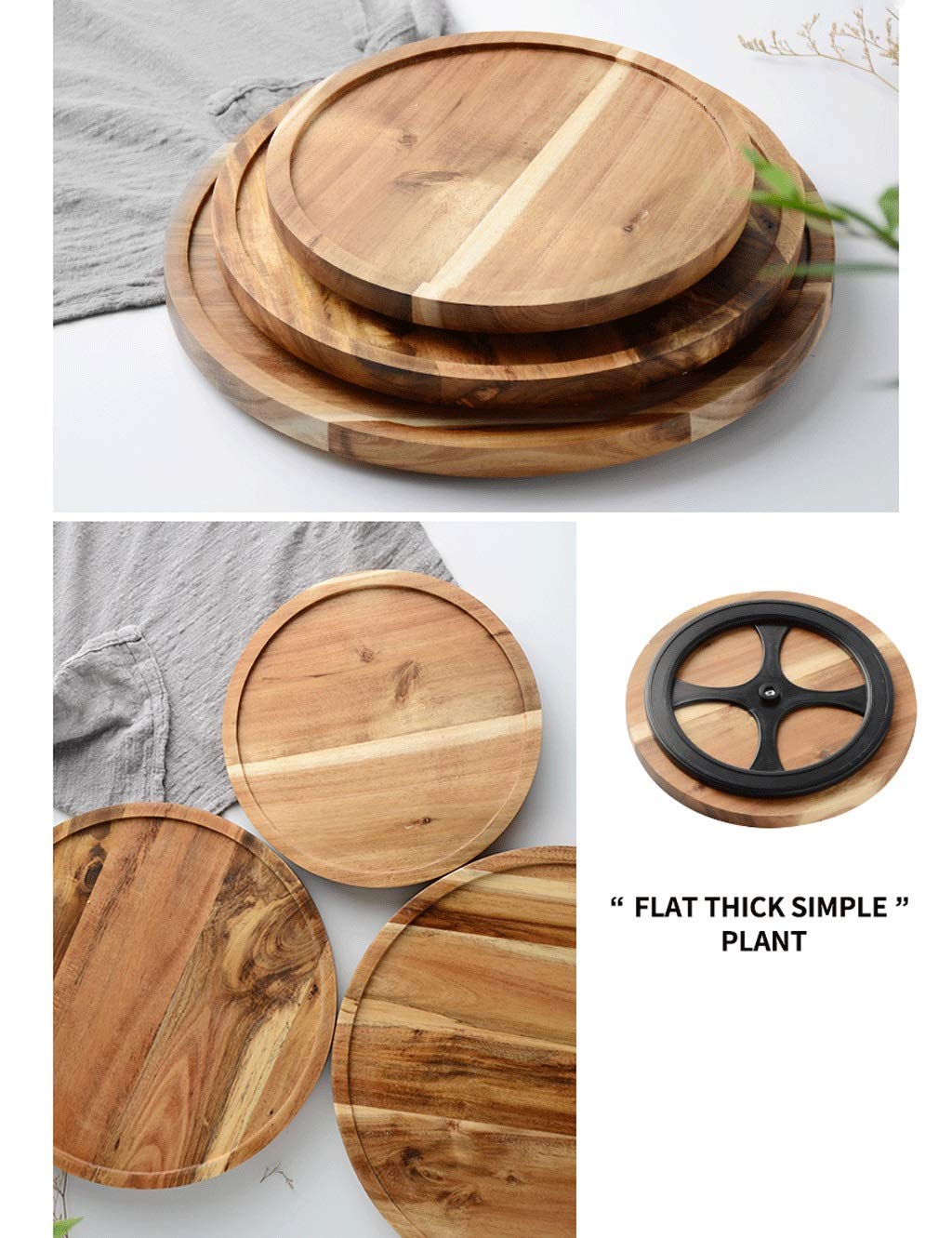 MU Rotierender Hölzerner Kuchen Kuppel-Chip-Holz-Flache Pizza-Dessert-Display-Tray-Nachmittag Tee-Kuchen-Glas-Staubabdeckung Brot-Pizza-Pfanne,24,8 cm,24,8 cm