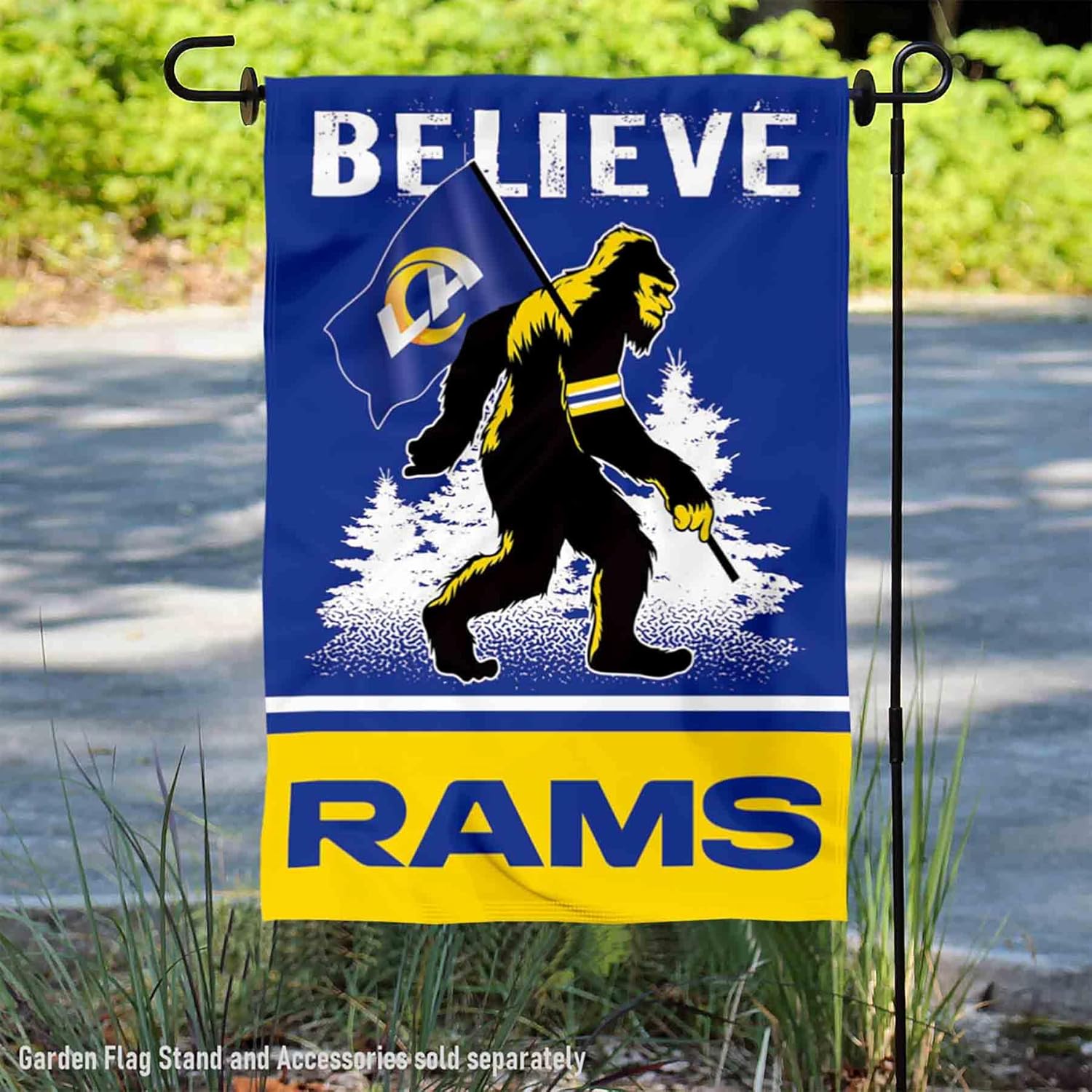 WinCraft Los Angeles Rams Bigfoot Sasquatch Believe Yard Garden Banner Flag - Image 2