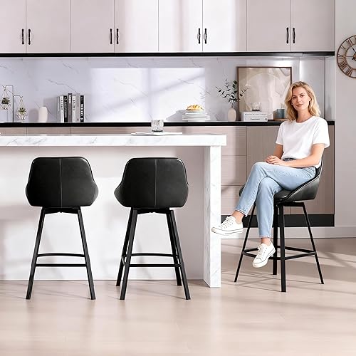 Miniatura 4 de Zesthouse Juego de 2 taburetes giratorios de altura de mostrador, modernos taburetes tapizados con respaldo, sillas altas de piel sintética de 26