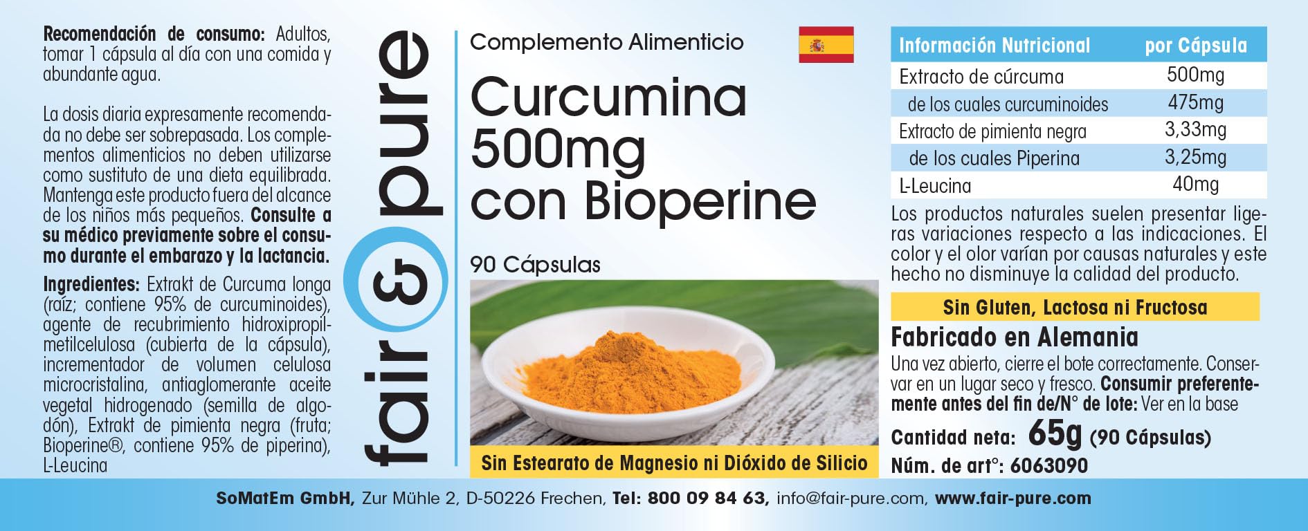 Fair & Pure® - Curcuma in capsule con Pepe Nero - Curcumina 500mg - 95% Piperina - Vegano - 90 Capsule