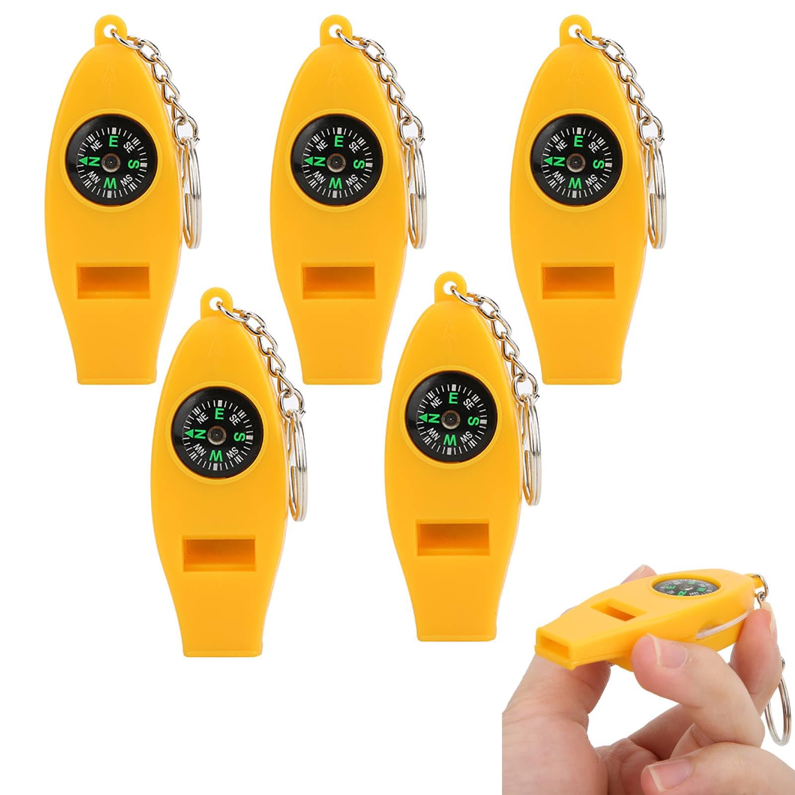 Multifunctional Whistle, 5PCS 4 in 1 Emergency Survival Whistle with Compass Thermometer Magnifier for Travel Camping Hiking Climbing