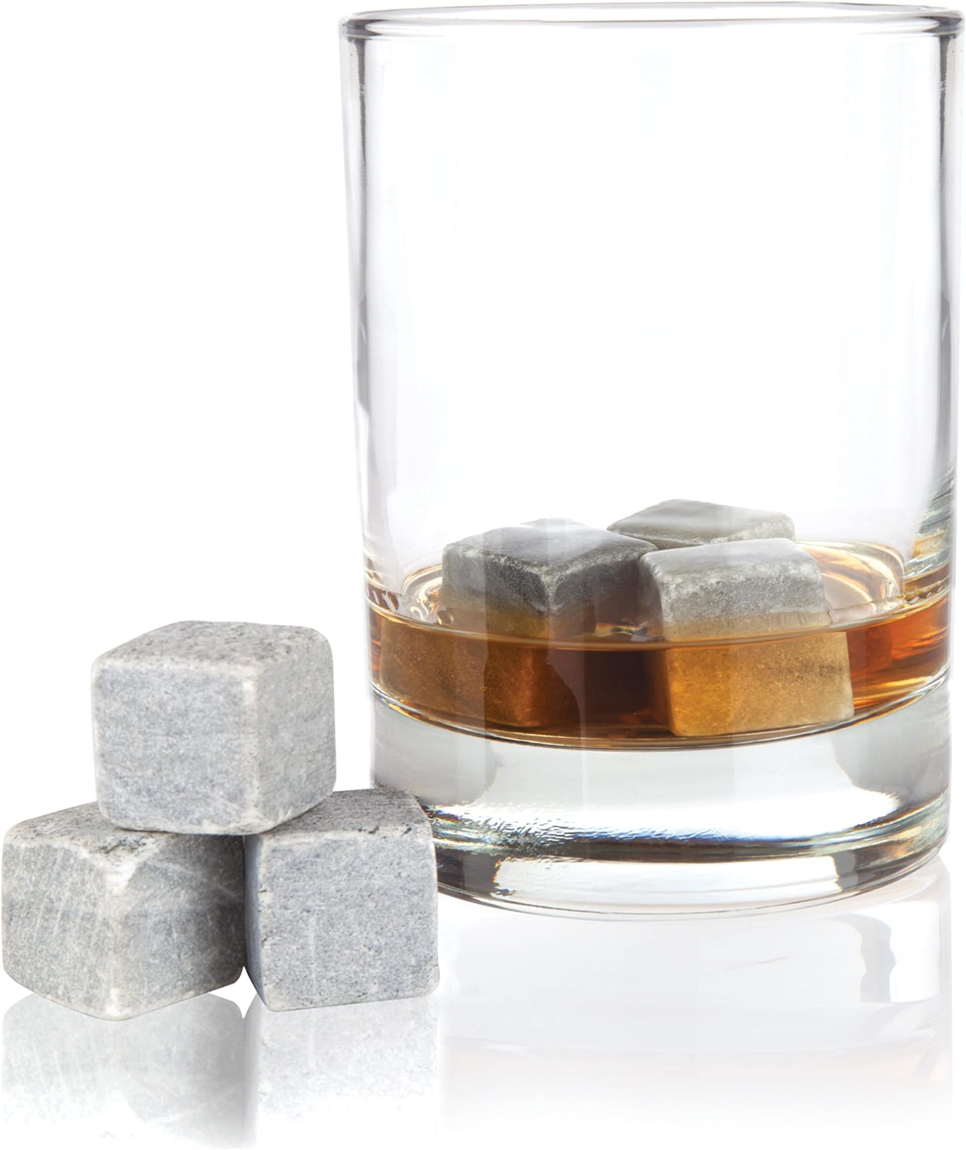 True Soapstone Cube Set, Whiskey Stones Set, Whiskey Stones Ice Cubes, Bourbon Stones, Chilling Stones for Drinks, Stone Ice Cubes for Whiskey, Bourbon Rocks, Whiskey Accessories, Grey, 6-Piece
