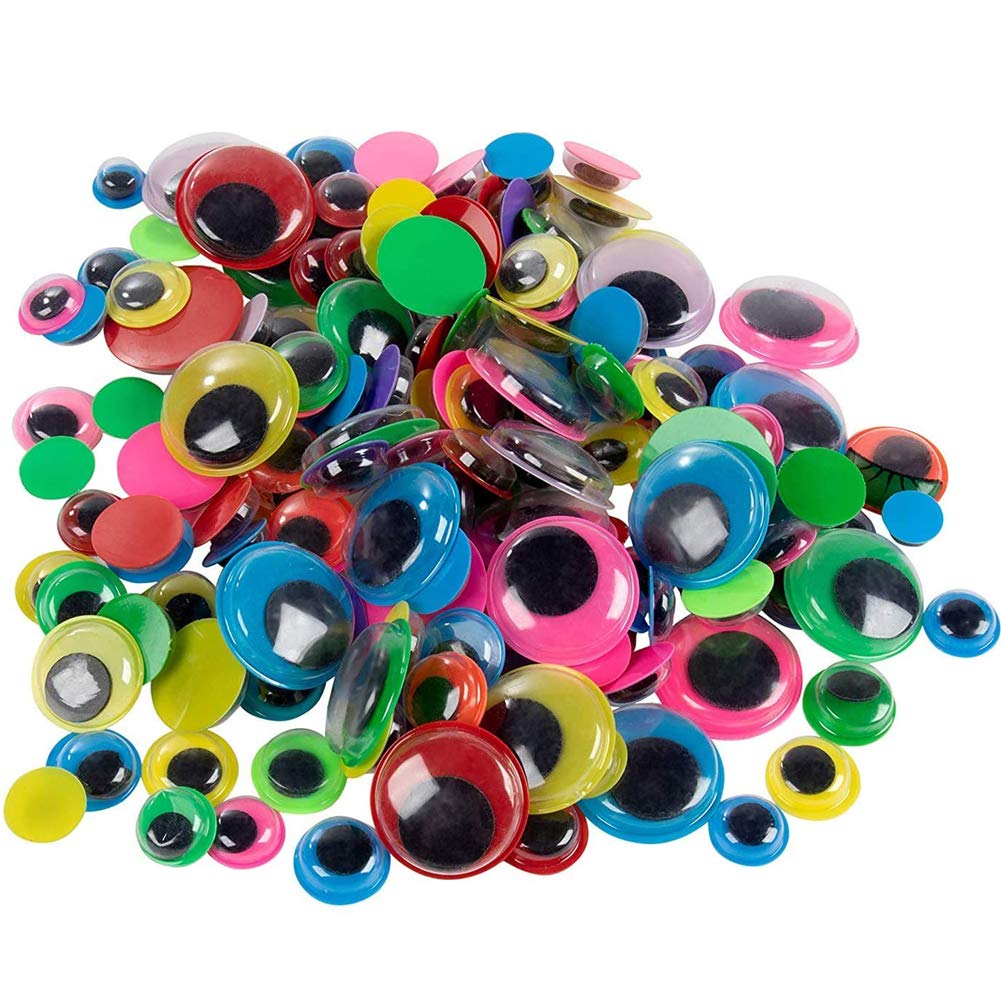 HUPOOWiggle Eyes, 100Pcs Round Wiggle Eyes Self Adhesive for Craft Sticker Multiple Size 6-20mm for DIY Animal Creative Crafts Decorations Scrapbooking. (Multicolor)