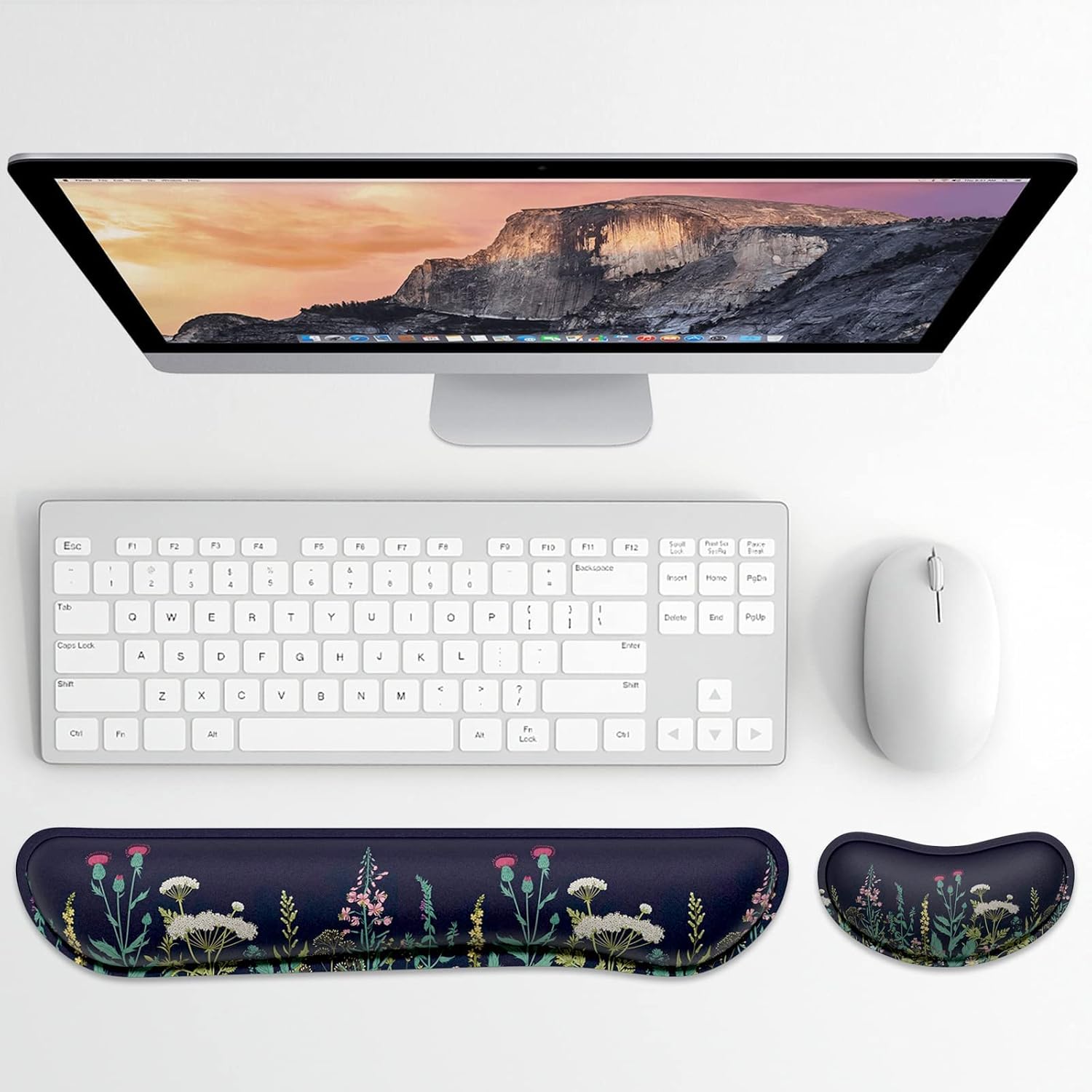 Dapesuom Enlarge Keyboard Wrist Rest Pad,Memory Foam Set Wrist Cushion Support for Easy Typing & Pain Relief,Mouse Wrist Pad, Anti-Slip Wrist Support for Gaming Computer Laptop Office, Elegant Flower : Office Products