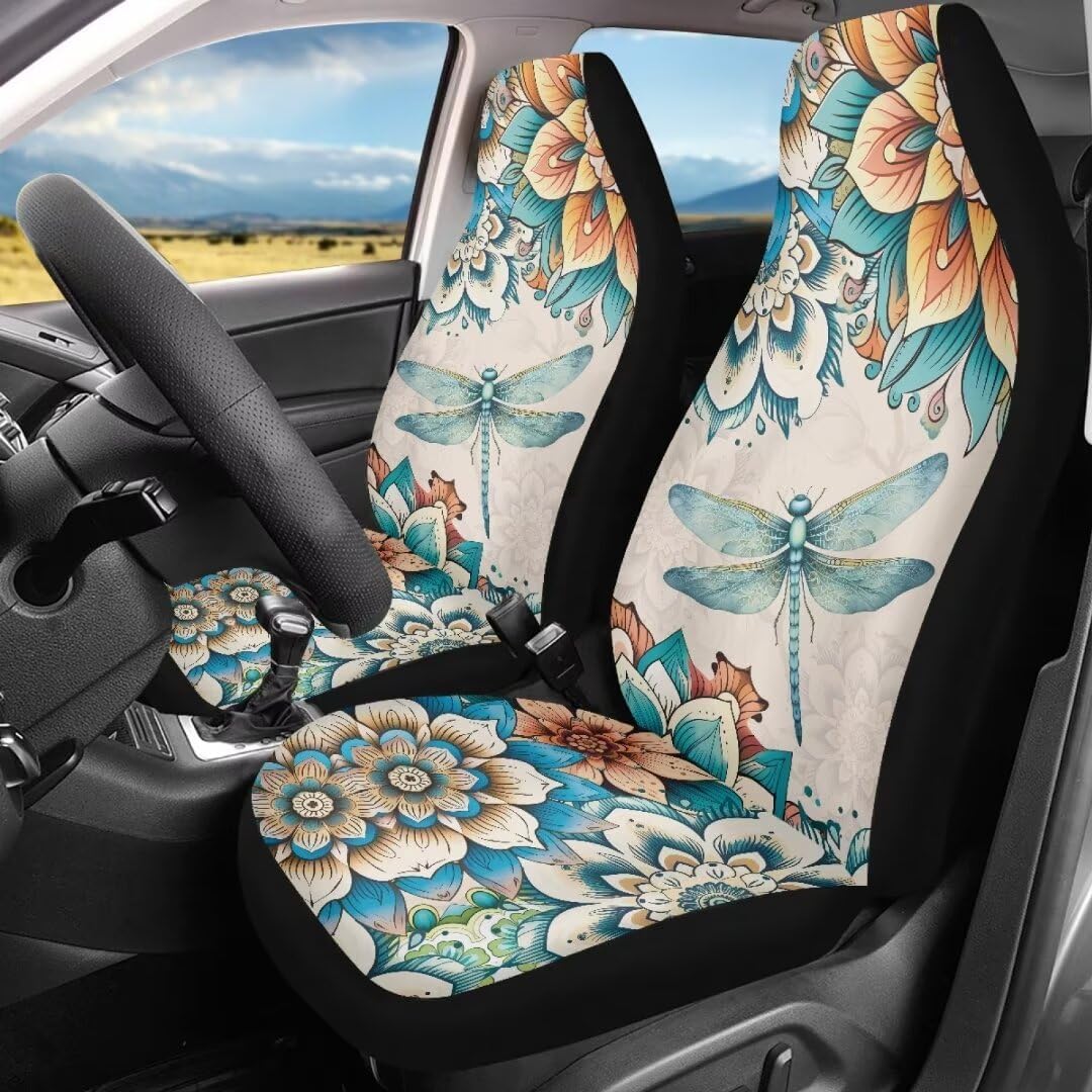 DISNIMO Boho Dragonfly Front Car Seat Covers for Women Universal Pair Car Seat Covers Protectors Set for Most Car Truck SUV Van