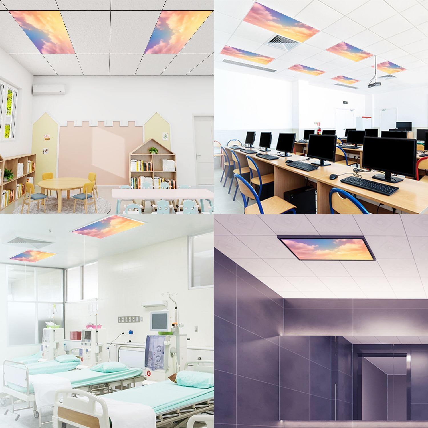 Fluorescent Light Covers for Ceiling Lights Pastel Sky Cloud Multicolor Easy to Install Magnetic Light Filter for Classroom Office Hospitals School Home Decor