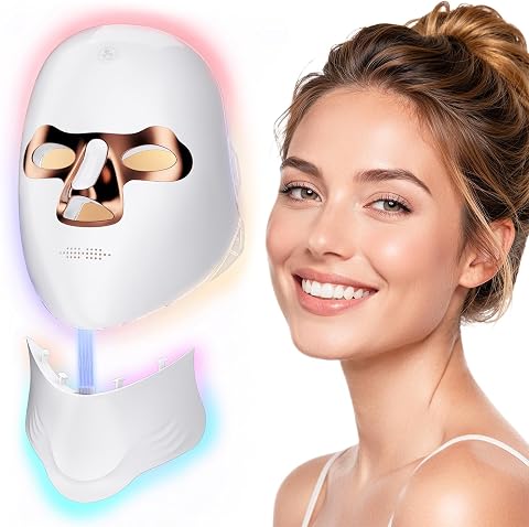 Red Light Therapy for Face & Neck, Wireless LED Face Mask Light Therapy, Rechargeable Red Light Therapy Facial Mask with Timing Function Full Coverage for Home, Travel, Yoga and Sleep Skincare