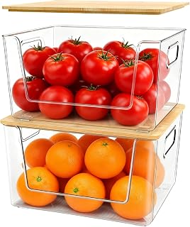 2 Set Pantry Organizer Storage Stackable Kitchen Laundry Organizers for Onion, Potato, Fruit, Produce, Vegetable Clear