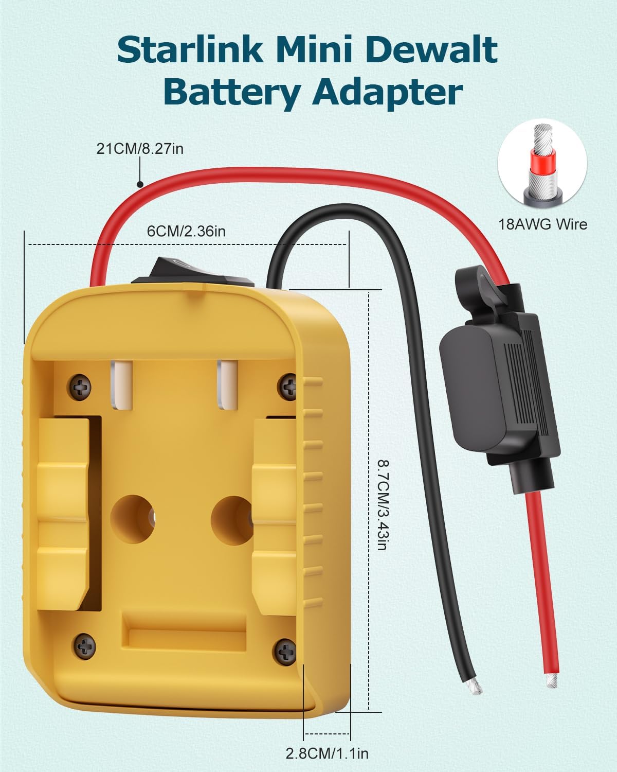 Starlink Mini Battery Adapter for Dewalt Battery 18AWG Starlink Mini DC Power Cable for Dewalt batteryAdapter for Power Wheels 20V Star Link Mini Accessories for Dew alt with Fuses & Wire Terminals