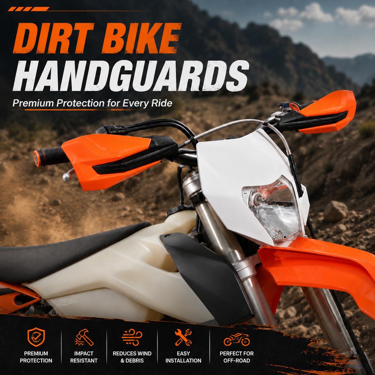 Protege Main Moto, Protege Main Moto Cross, Protection Guidon Poignet Moto Cross Protege Main pour KTM SX SXF EXCF 50 65 85 125 150 250 350 450 500 2017-2020 XCW XCF XC-Orange