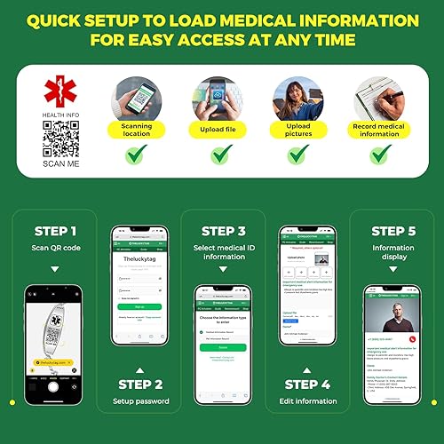 Vista 32 de Pulseras médicas mejoradas para hombres y mujeres con código QR, pulseras de identificación de alerta médica, pulsera de acero de titanio que se