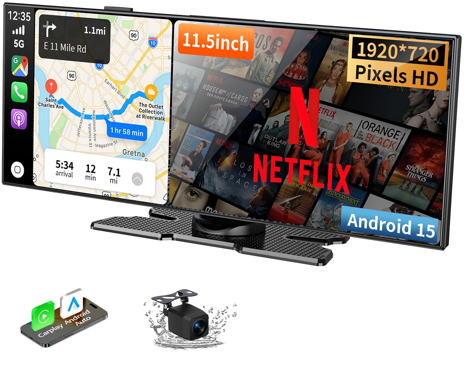 2026 Neuestes 11,5 Zoll für Apple Carplay Display Android Auto Display: Car Play mit GPS Navigation OTA-Updates Net-Flix YouTube Rückfahrkamera Bluetooth 5.0 Sprachsteuerung IPS Touchscreen AUX FM