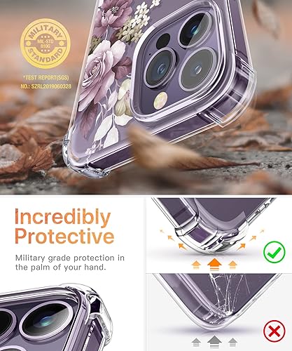 Miniatura 6 de GVIEWIN Bundle - Compatible con iPhone 14 Pro Max con protector de pantalla y protector de lente de cámara + soporte de anillo de teléfono (flores
