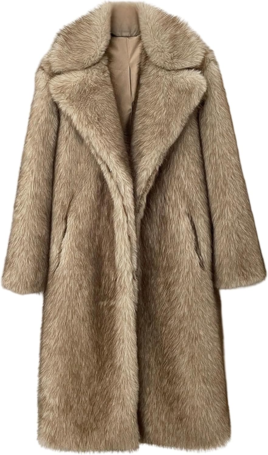 Women's Shaggy Maxi Faux Fur Overcoat Outwear,Fluffy Winter Warm Midi Parka Long Jackets Coats