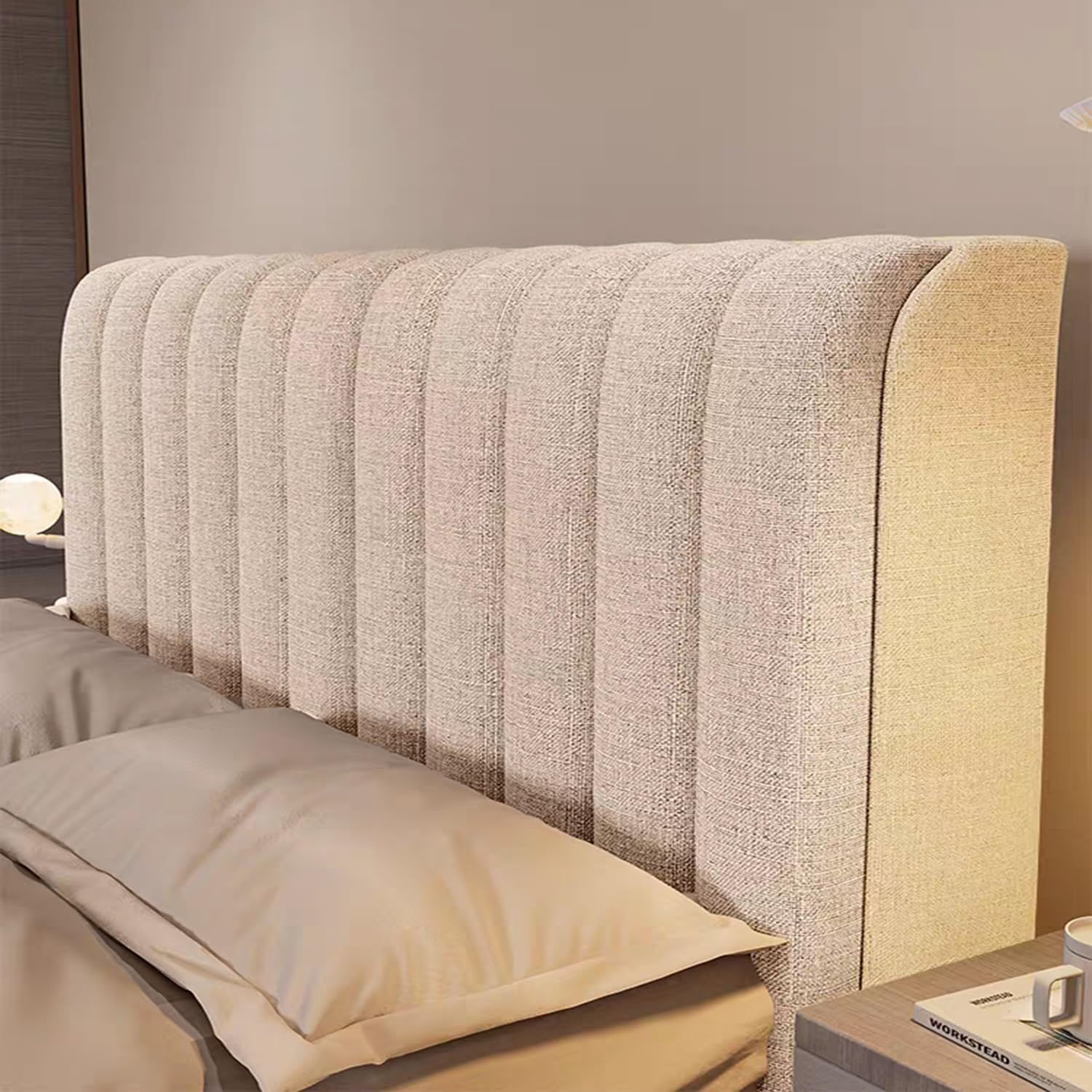 TLMQYXZE Cotton Linen Headboard Cover Padded,Stretch Headboard Slipcover Universal,Thicken Quilted Dustproof Headboard Protector,For Single/double/king Size Bed Bedroom Décor(Beige,120x60cm)