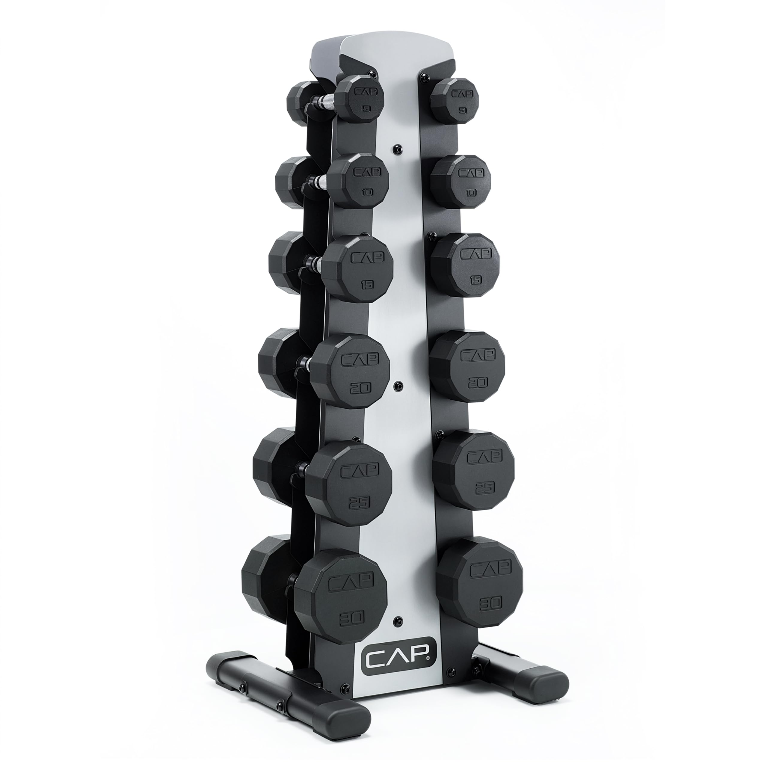 Photo 1 of CAP 210 lb Rubber Hex Dumbbell Set with Vertical Rack