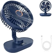 Ventilador Oscilante Silencioso, 4000mAh Batería Mini Ventilador de Escritorio, 5 Velocidades USB Ventilador Portátil con Pantalla LED, Oscilación 120° para Hogar Oficina Camping (Azul oscuro)