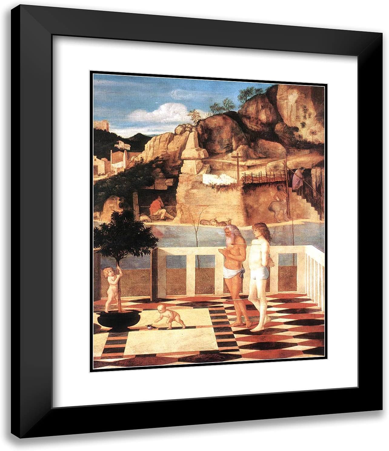 ArtDirect Bellini, Giovanni 20x24 Gold Ornate Framed Art Print with Double Matting Titled: Sacred Allegory, Detail