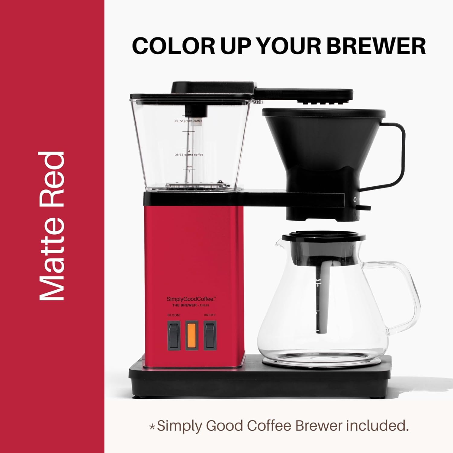 SimplyGoodCoffee Coffee Maker/Coffee Machine. 8 Cup Automatic Drip Pour Over Coffee Brewer With Vinyl Wrap Custom Kit. Easy To Use, Gold Cup Standard. Matte Red