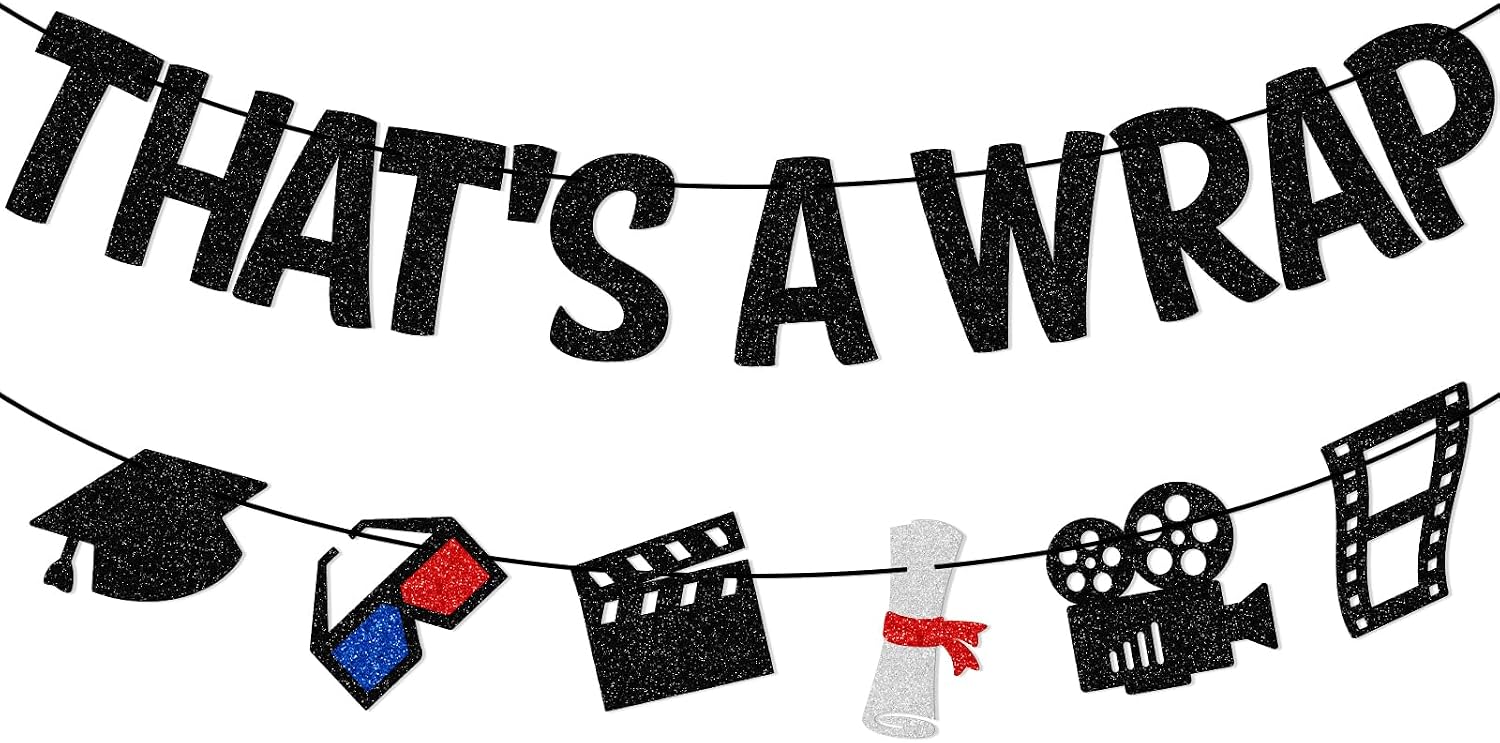 That's A Wrap Banner - Movie Theater Theme Graduation Decorations - Cinema Decor for Class of 2026, Senior Night, Film Party Supplies - Pre-Strung