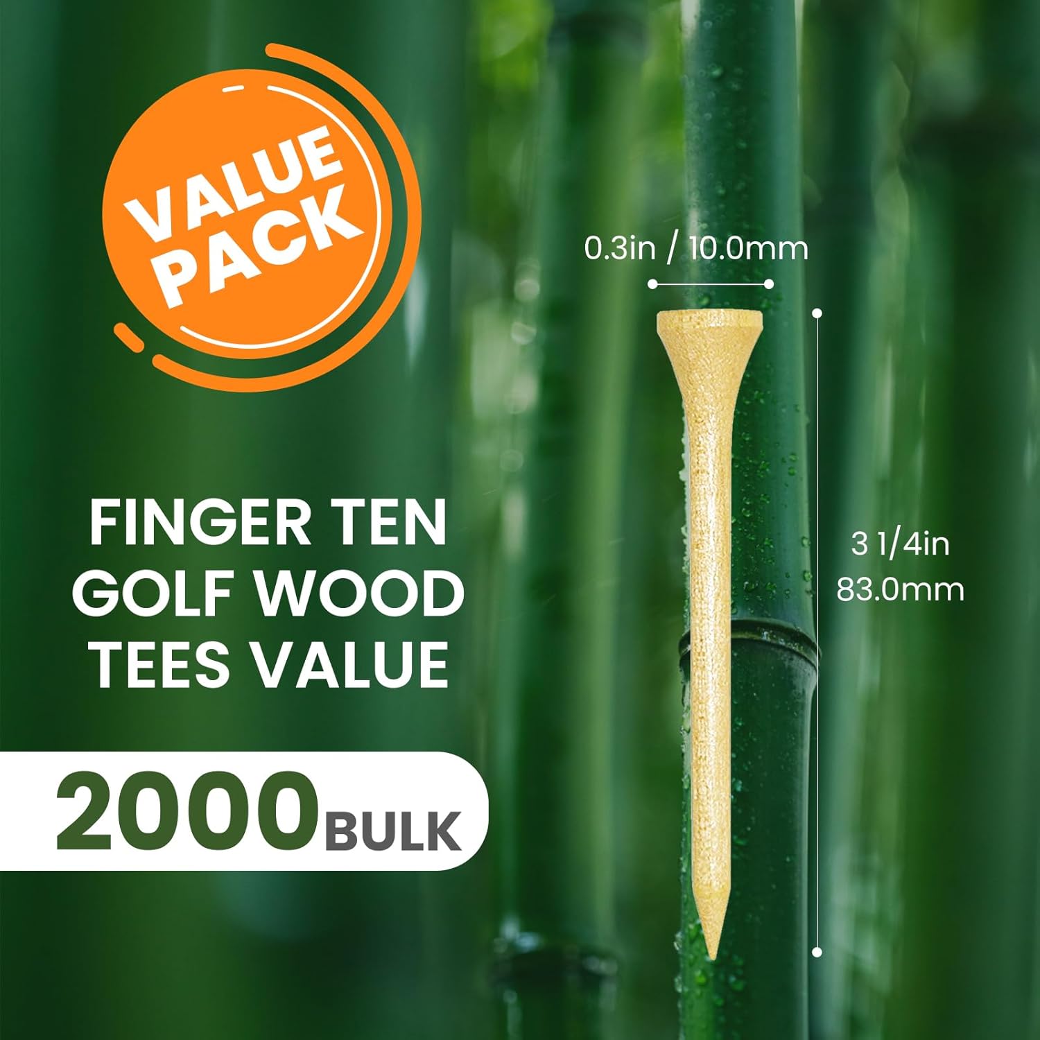 FINGER TEN Bamboo Golf Tees Wood 1 1/2 2 3/4 3 1/4 Inch Wooden Short Long Tee Color Bulk 250/500/1000/2000 Count for Men Women Kids in Red Pink USA Flag