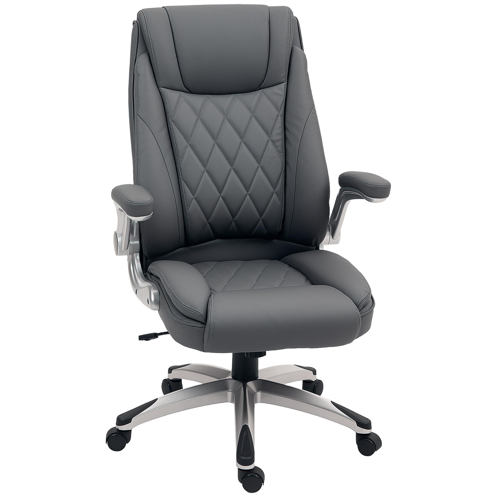 Vinsetto Executive Office Chair with Arms, PU Leather Ergonomic Office Chair with Tilt Function and Adjustable Height, Swivel Rolling for Home Office Working, Dark Grey